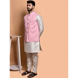 PRINTINDIA Mandarin Collar Pure Silk Straight Kurta with Trousers image 3