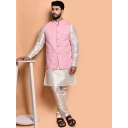 PRINTINDIA Mandarin Collar Pure Silk Straight Kurta with Trousers image 1