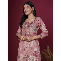 PRISCA Floral Printed Round Neck Cotton Straight Kurta-picture-14