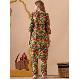 PRISCA Women Floral Printed Regular Pure Cotton Kurta with Trousers image 4