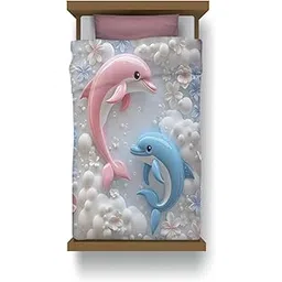 PRISCILLA 7D Printed Microfiber Kids Comforter Single Bed | Cotton Feel Lightweight Ultra Soft AC Blanket with Carry Bag | 150 GSM Baby Quilt/Duvet for All Season, 60x90 Inch (Dolphin)-picture-13