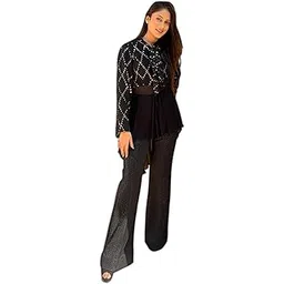 prisella Black Indo-Western Fusion Co-Ord Set for Women | Georgette Top with Italian Crape Pants | Stylish Party Wear, Office Wear, Dinner Dates & Evening Events-picture-35