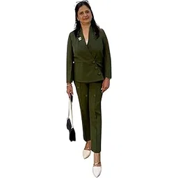 prisella Olive Green Italian Crape Blazer Co-Ord Set for Women | Formal Pantsuit for Office Wear, Business Meetings, Events, Conferences & Semi-Formal Outings-picture-19