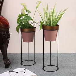 Gold, Pink & Matt Black Metal Planter-image-12