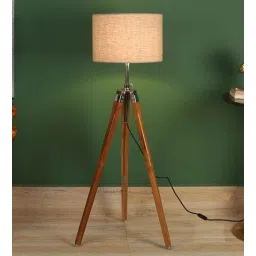 pristine interiors Thapki Brown Fabric Shade Tripod Floor Lamp With Wood & Metal Base-picture-29