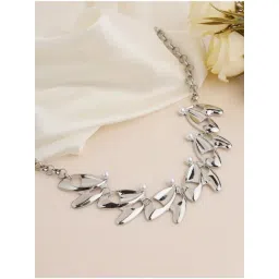 Prita by Priyaasi Pearl Studded Designer Leaf Link Silver-Plated Necklace-picture-19