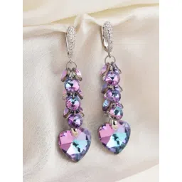 Prita by Priyaasi Purple Heart Studded Long Silver-Plated Dangler Earrings-picture-36