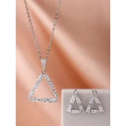 Prita by Priyaasi Silver American Diamond & Crystals Pendant & Earring Set-picture-25
