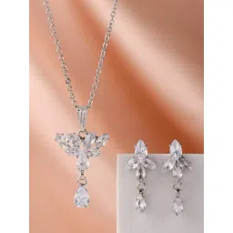 Prita by Priyaasi Silver American Diamond & Crystals Pendant & Earring Set-picture-23