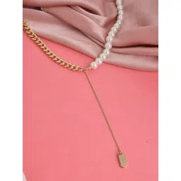Prita by Priyaasi White Pearl Link Tag Drop Gold-Plated Necklace-picture-15