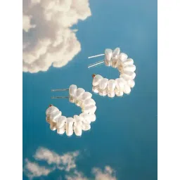 Prita by Priyaasi White Pearls Gold Plated Beaded Contemporary Half Hoop Earring-picture-10