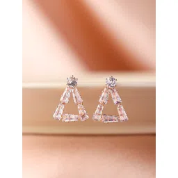 PRITA Priyaasi Rose Gold Plated American Diamond Contemporary Shaped Studs-picture-29