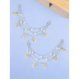 PRIVIU Gold-Plated 3-Layered Beads & Jhumki Classic Shaped Drop Ear Cuff-picture-40