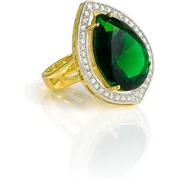 priviu Gold Plated Elegant American Diamond and Green Emerald Sparkling Adjustable Finger Ring for Women and Girls-picture-44