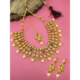 PRIVIU Gold Plated Kundan Studded Jewellary Set-picture-19