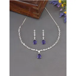 PRIVIU Rhodium-Plated American Diamond Stone-Studded Jewellery Set-picture-11