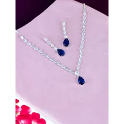 PRIVIU Rhodium-Plated American Diamond Stones Studded Teardrop Jewellery Set-picture-16