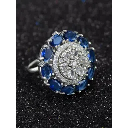 PRIVIU Rhodium Plated American Diamond Studded Adjustable Ring-picture-19