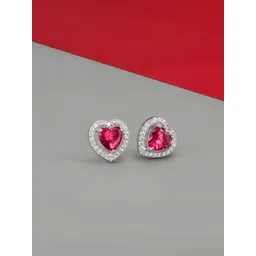 PRIVIU Rhodium-Plated American Diamond Studded Heart Shaped Studs-picture-21