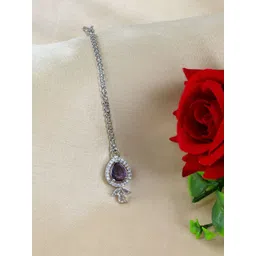 PRIVIU Rhodium-Plated American Diamond Studded Maang Tikka Head Jewellery-picture-18