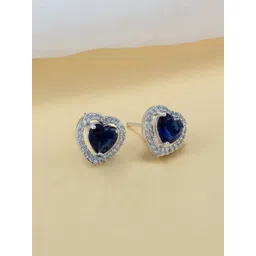 PRIVIU Rhodium-Plated Heart Shaped American Diamond Studs Earrings-picture-26