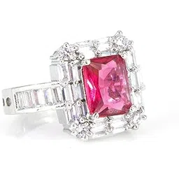 priviu Rings for Women Rhodium Plated Adjustable Ruby American Diamond Crystal Ring For Anniversary, Birthday, Cocktail and Wedding For Women and Girls Stylish-picture-34