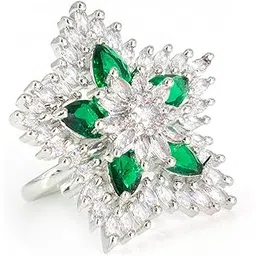 priviu Rings for Women Rhodium Plated American Diamond Green Adjustable Ring For Anniversary, Cocktail, Birthday For Women and Girls-picture-10