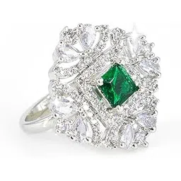 priviu Rings For Women Rhodium Plated Green American Diamond Ring for Cocktail, Birthday, Anniversary Rings For Women and Girls-picture-31