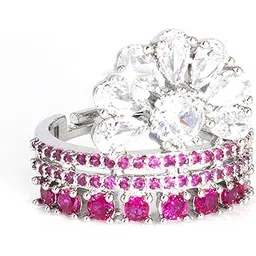 priviu Rings For Women Rhodium Plated Pink American Diamond Ring Adjustable Finger Ring Stylish For Anniversary, Cocktail, Birthday for Women and Girls-picture-32