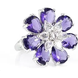 priviu Rings for Women Rhodium Plated Purple Adjustable American Diamond Crystal Floral Ring For Anniversary, Birthday, Cocktail For Women and Girls-picture-35