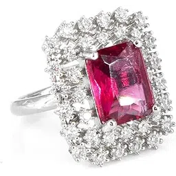 priviu Rings for Women Rhodium Plated Ruby Adjustable American Diamond Crystal Ring For Anniversary, Birthday, Cocktail For Women and Girls-picture-36