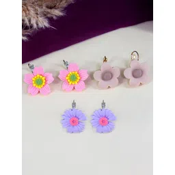PRIVIU Set Of 3 Daisy Floral Drop Earrings-picture-32