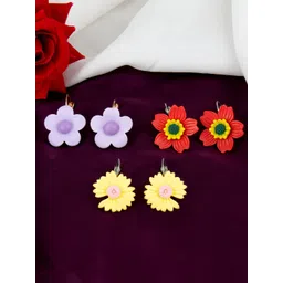 PRIVIU Set of 3 Daisy Floral Shaped Drop Earrings-picture-40