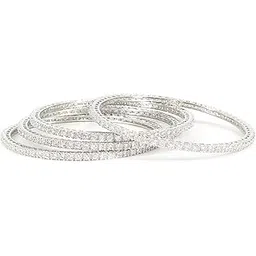 priviu Set of 4 Bangles for Women Traditional Rhodium Plated American Diamond Sleek Bangle set for Women and Girls-picture-29