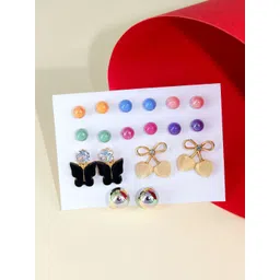 PRIVIU Set of 9 Stone Studded Circular Shaped Studs-picture-11