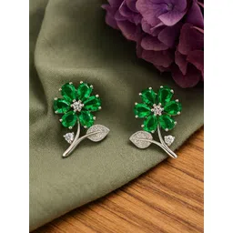 PRIVIU Silver-Plated American Diamond Floral Shaped Studs Earrings-picture-27