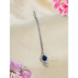 PRIVIU Silver-Plated American Diamond Studded Maang Tikka Head Jewellery-picture-13