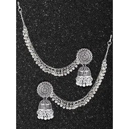 PRIVIU Silver Plated Artificial Beaded Dome shaped Oxidised Jhumkas-picture-27