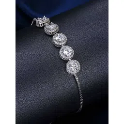 PRIVIU Silver Toned Brass American Diamond Rhodium-Plated Wraparound Bracelet-picture-37