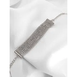 PRIVIU Women Silver-Toned & White American Diamond Rhodium-Plated Wraparound Bracelet-picture-38