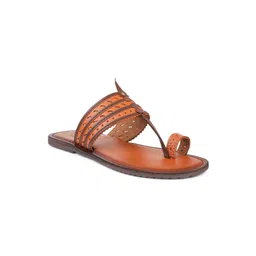 PRIVO by Inc.5 Men Tan & Brown Ethnic Leather Comfort Sandals-picture-32