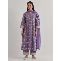 Priya Chaudhary Purple Varsha Cotton Printed Front Front Gathered Kurta-picture-31