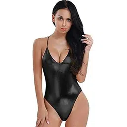 priya fashion Women's Shiny Metallic Spandex One Piece Backless Bodysuit Racerback Swimming Costume image 1