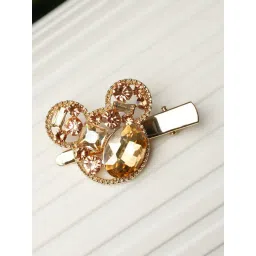 Prita by Priyaasi Gold & Orange Teddy Bear Alligator Hair Clip image 1