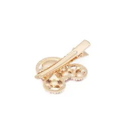 Prita by Priyaasi Gold & Orange Teddy Bear Alligator Hair Clip image 4