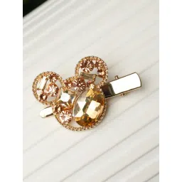 Prita by Priyaasi Gold & Orange Teddy Bear Alligator Hair Clip image 5