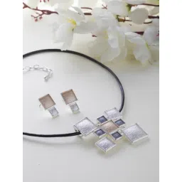 Prita by Priyaasi Silver Geometric Necklace & Earring Set-picture-12