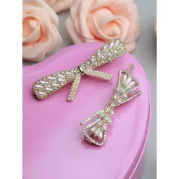 Prita by Priyaasi White Pearl Studded Bow Hair Pin-picture-23