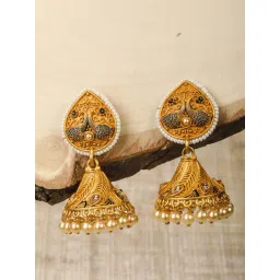 Priyaasi Beads Gold-Plated Peacock Jhumki Earrings-picture-15