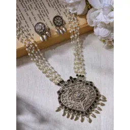 Priyaasi Black Oxidized Artificial Stones Necklace & Earring Set-picture-28